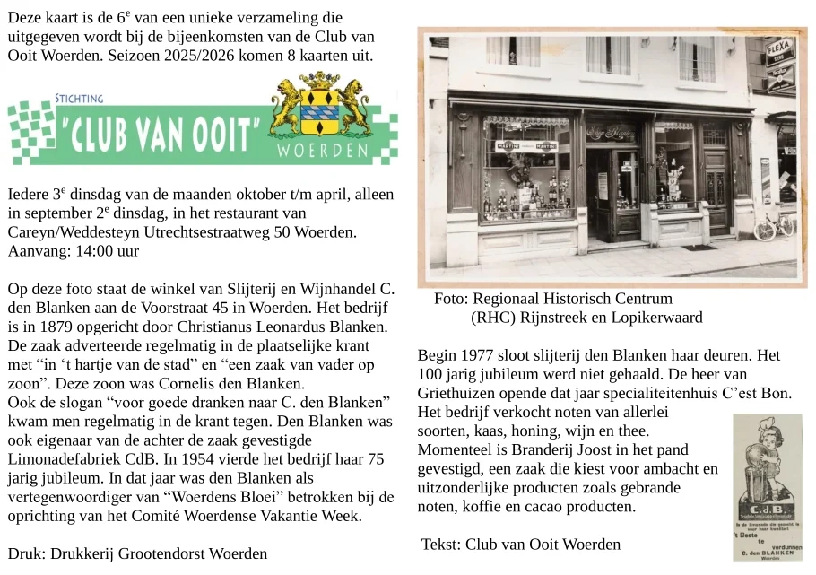 Zijde A voor de kaart van Slijterij en Wijnhandel C. den Blanken